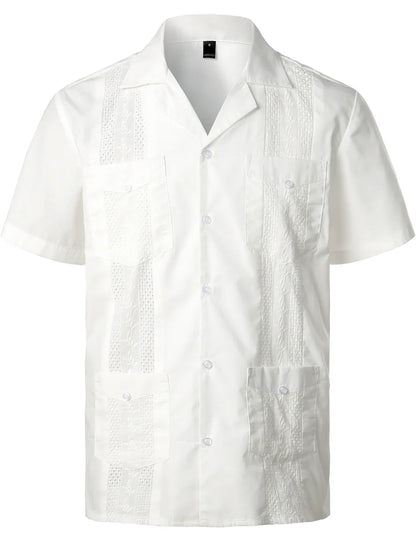 Men's Cuban Shirts Multiple Pockets Lapel Short Sleeves Cardigan