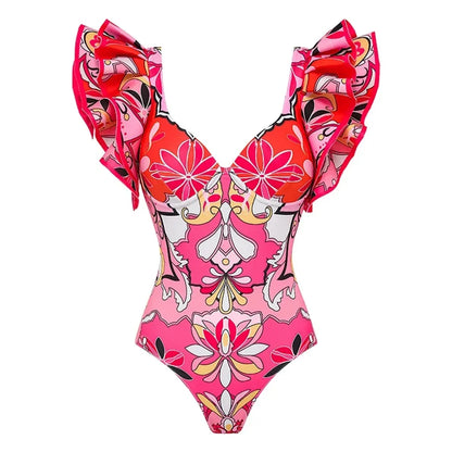 2-Piece Shoulder Ruffle Swimsuit With Cover Up Sexy Beachwear