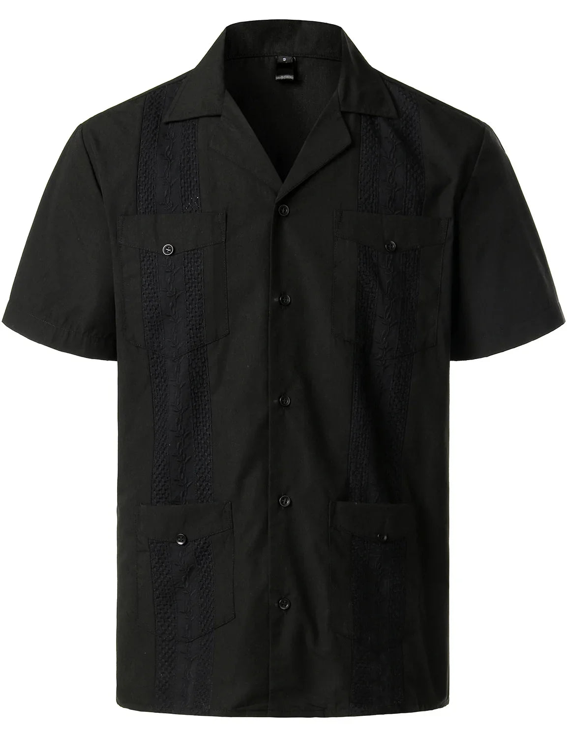 Men's Traditional Cuban Collar Guayabera Shirts Short Sleeve Embroidered w 4 Pockets