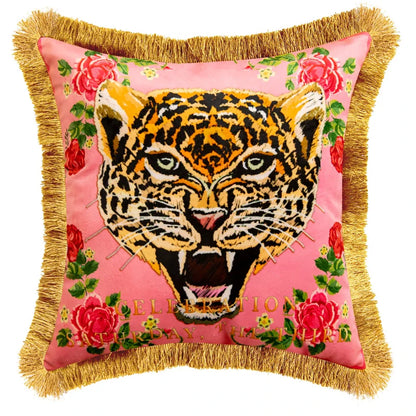 Luxury Pink Tiger Pillowcase Double-sided Velvet Tassel Living Room Sofa Decoration Square Cushion Cover