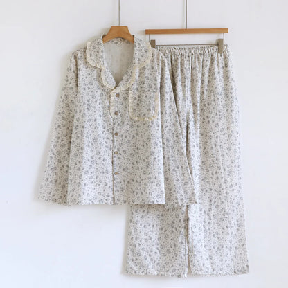 Autumn Spring Light Floral Printed Loose Comfortable Plus Size Sleepwear Women