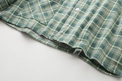 Spring Autumn Winter Long-sleeved Men's Trousers Pajama Set Suits Brushed Cloth Cotton Plaid