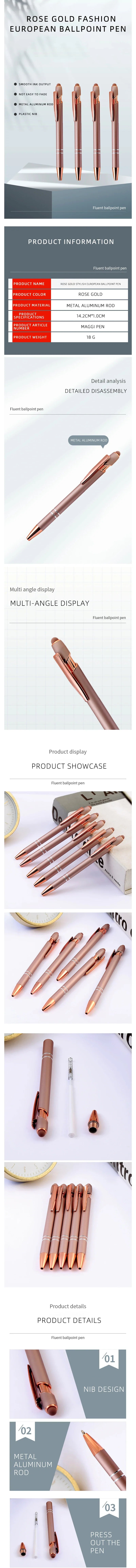 20Pcs Customized Logo Rose Gold Metal Ballpoint Pens Personalized Engraved Name Advertising Gifts Business Stationery Wholesale