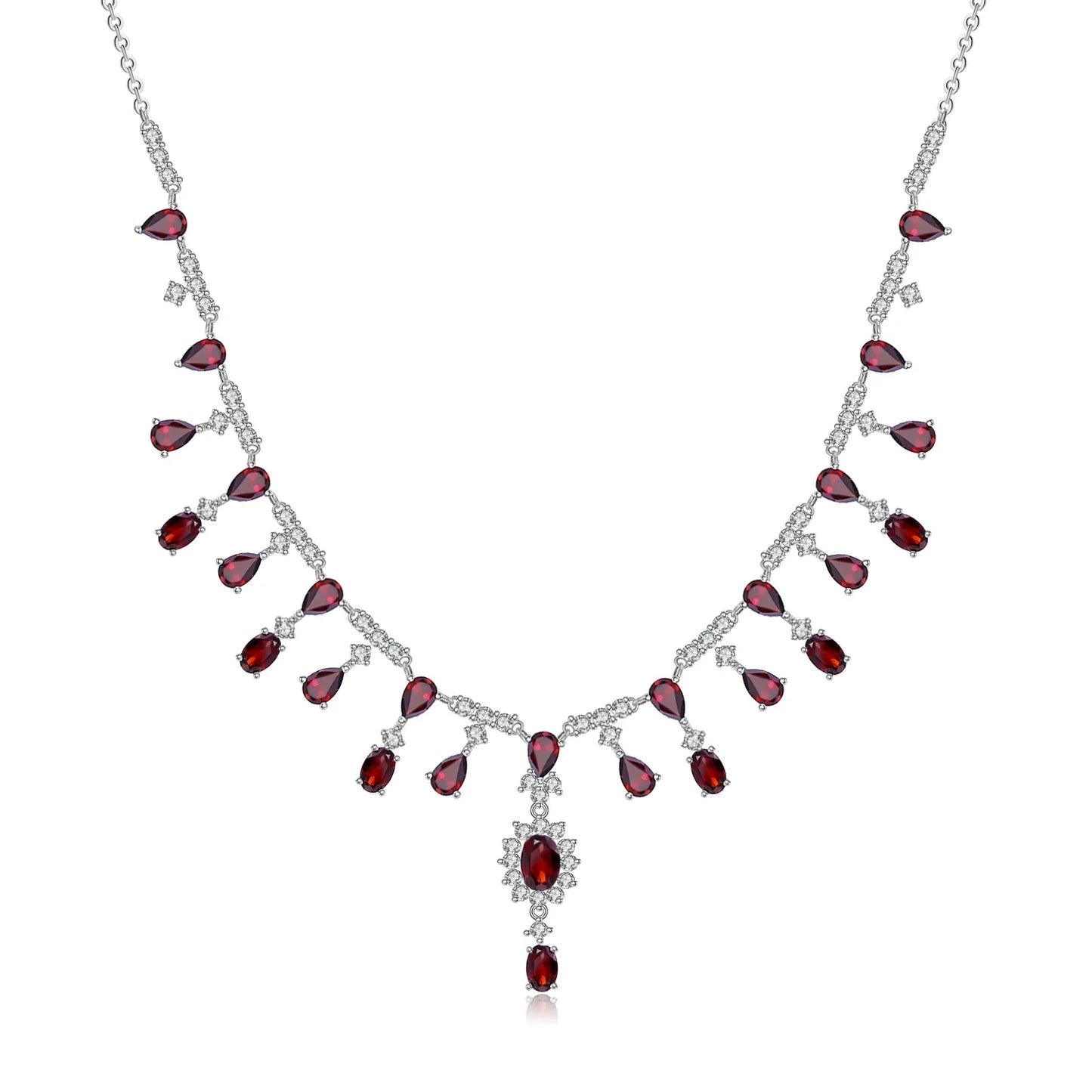GEM'S BALLET 15.2Ct Natural Red Garnet Gemstone Necklace 925 Sterling Silver Fine Jewelry