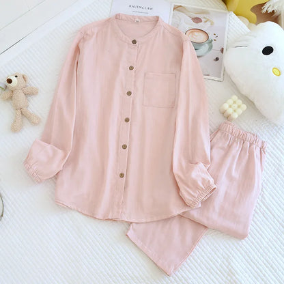 Spring/Summer Women Men Pajama Set 100% Cotton Long Sleeve Long & Pants Two Piece