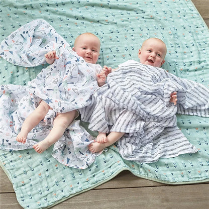110cm Baby Swaddle Blanket Wrap Burping Clothes Dual Layers Muslin Blankets Boy Girl Organic Soft Cotton