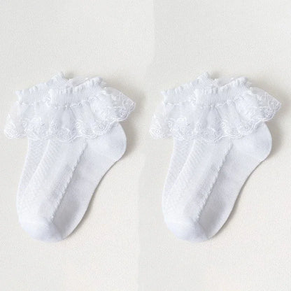 Breathable Cotton Socks with Ruffle Lace