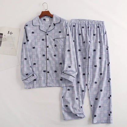 Plaid Design Multi Colors Warm Cotton Flannel Long-sleeved Trousers Pajamas Set for Men