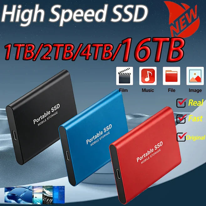 16TB Large Capacity External Hard Drive Quiet Operation Mobile Storage SSD USB3.2 Type-C High Speed Solid Stae Disk For PC MAC