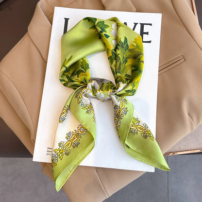 Luxury Brand Silk Satin Square Plaid Scarf