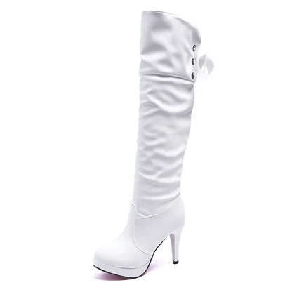 Women Classic Luxury Soft Leather Comfortable High Knee Boot Red Sole Shoe