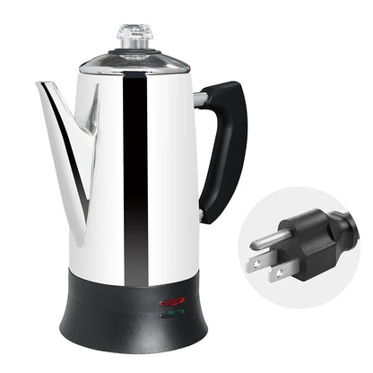 Electric Coffee Maker Pot, Stainless Steel Percolator, 110V, 220V Plug, 1.8L Large Capacity, Gift for Coffee Lovers, 12Cups
