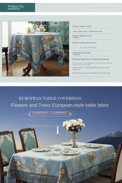 European Style Flower Tassel Tablecloth Thicken Chenille Rectangular Table Cover Round Dining Table Coffee Cloth Dust-proof