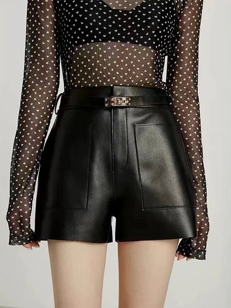 Real Sheepskin Leather Women Shorts