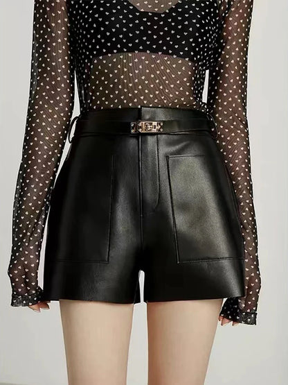 Real Sheepskin Leather Women Shorts
