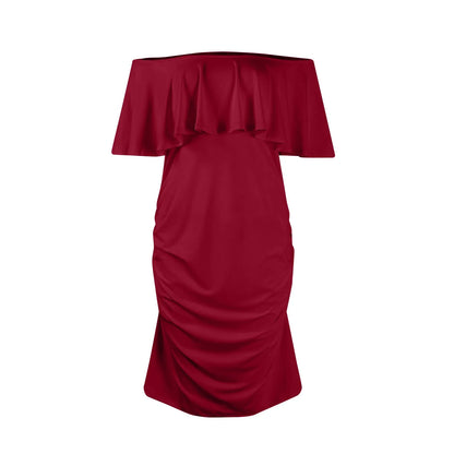 Maternity Dress Short Sleeve Slash Ruffles