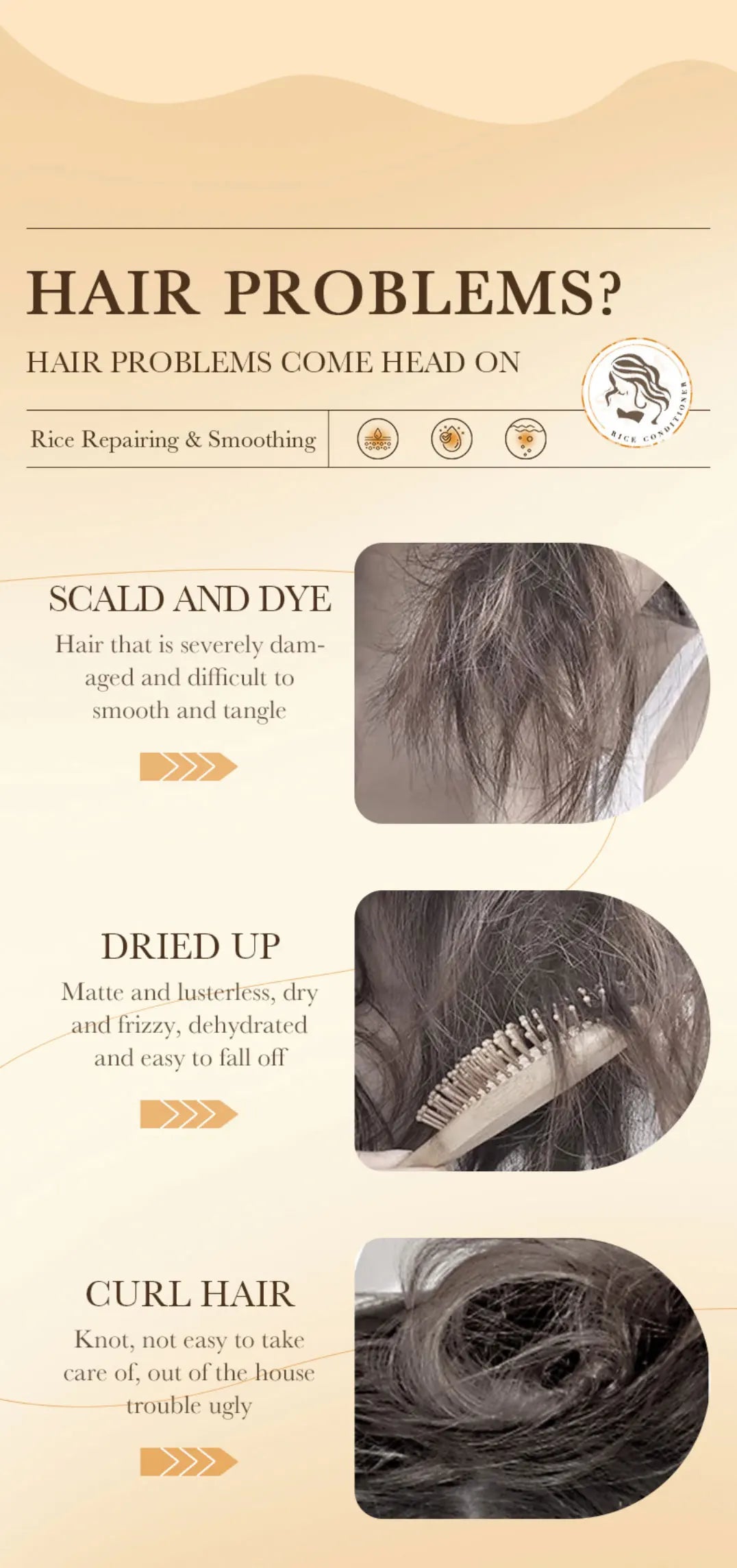 500ml Rice Conditioner Deeply Repairs Damaged Hair, Controls Oil Moisturizes, Leaves Hair Volumizing, Smooth, Shiny, And Elastic