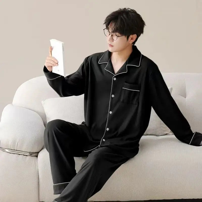 Casual Pajamas for Men, Autumn and Winter Long-Sleeved Set Loungewear
