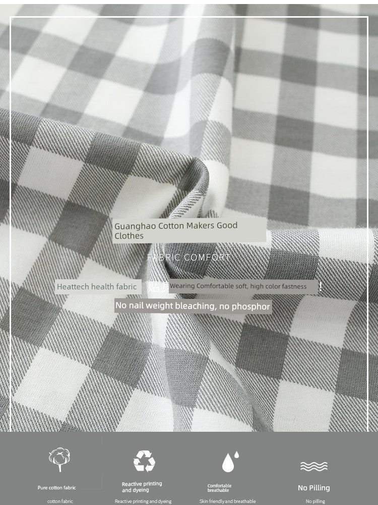 Pure Cotton Thin Plaid Unisex Pajamas for Men and Women Spring and Autumn Long Sleeves Plus Size Outerwear