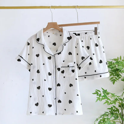 Summer pajamas short-sleeved shorts two-piece cotton crepe
