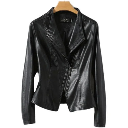 Women Sheepskin Short Jacket Slim Inclined Zipper Casual Autumn Winter
