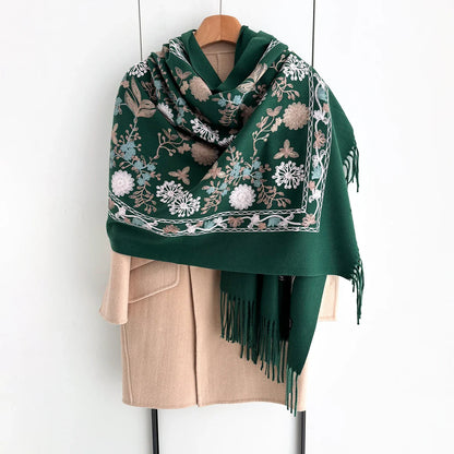 Many Colors Floral Warm Scarf For Women 70*210cm Luxury Faux Cashmere Shawl Winter Thick Pashmina Tassels Poncho Elegant Wrap