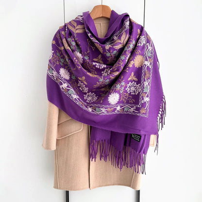 Many Colors Floral Warm Scarf For Women 70*210cm Luxury Faux Cashmere Shawl Winter Thick Pashmina Tassels Poncho Elegant Wrap