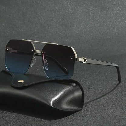 Trendy Aviator Sunglasses for Mens Womens Retro Double Bridge Metal Driving UV400 Outdoor Eyewear Semi-Rimless Lentes De Sol