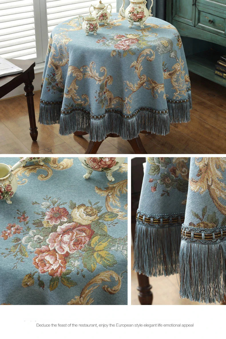 European Style Flower Tassel Tablecloth Thicken Chenille Rectangular Table Cover Round Dining Table Coffee Cloth Dust-proof