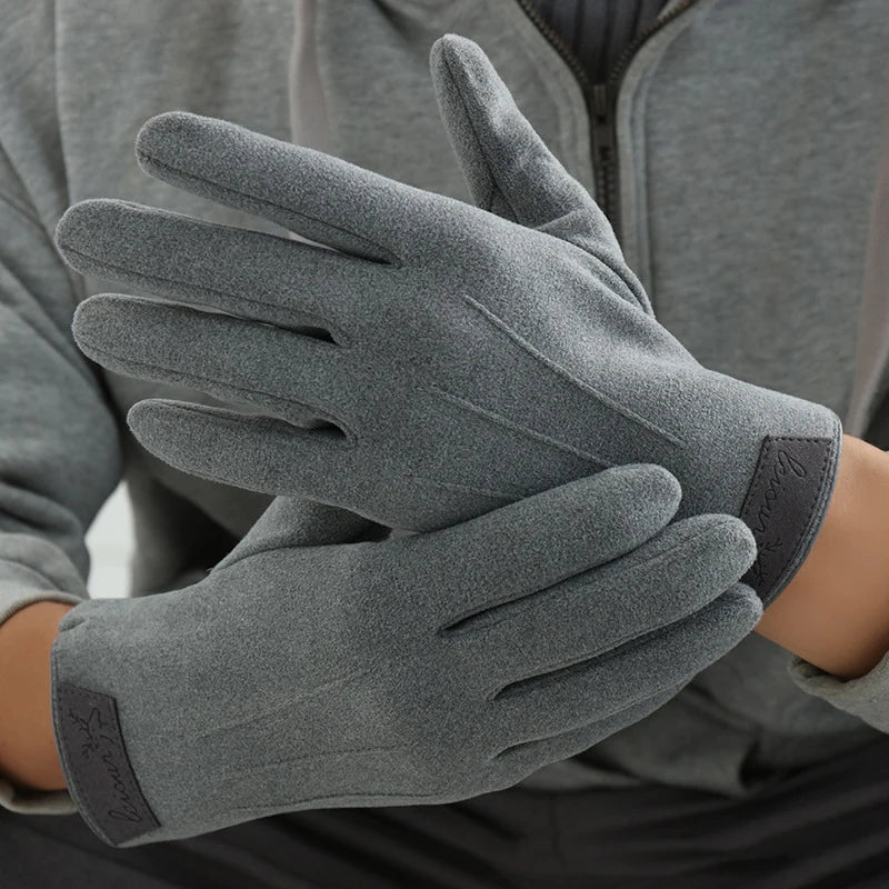 Men Winter Keep Warm Touch Screen Plus Velvet Thicken Fashion Cold Protection Outdoor Cycling Drive Mittens Gloves