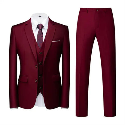 Men's 3 Piece Suit, Jacket Vest Trousers, Slim Fit Blazer Waistcoat Pants