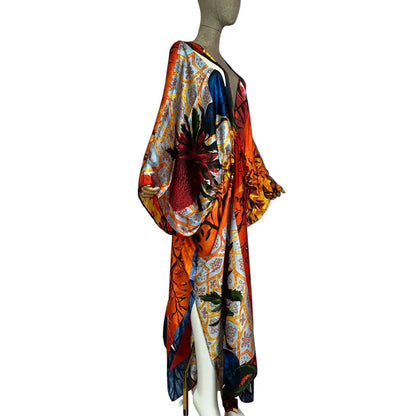 Sexy Silk Long Maxi Robe Women V-neck Bohemian Dress