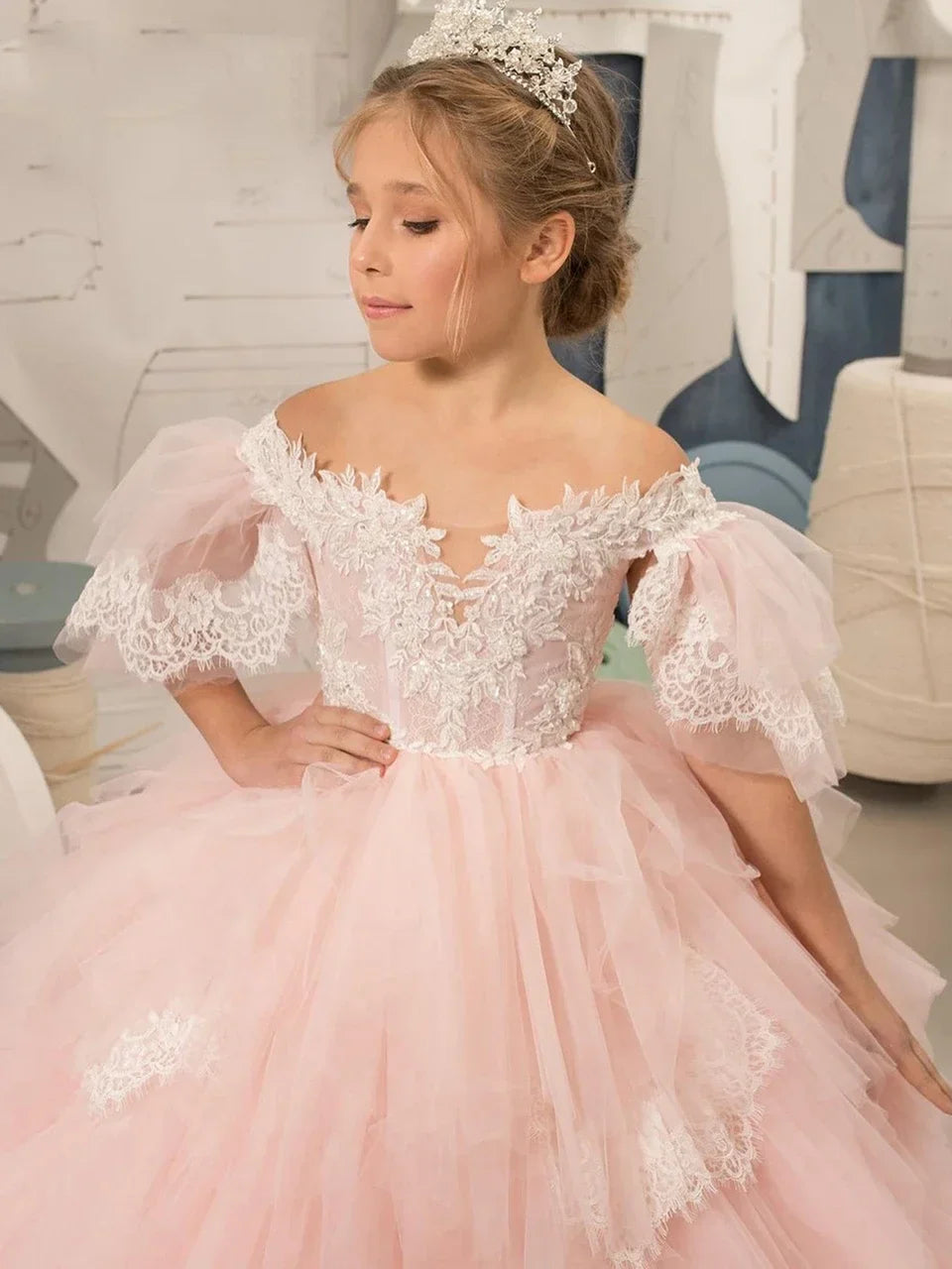 Elegant Puffy Sleeves Flower Girl Dresses for Wedding Robe A-Line First Communion Pageant Party Gowns