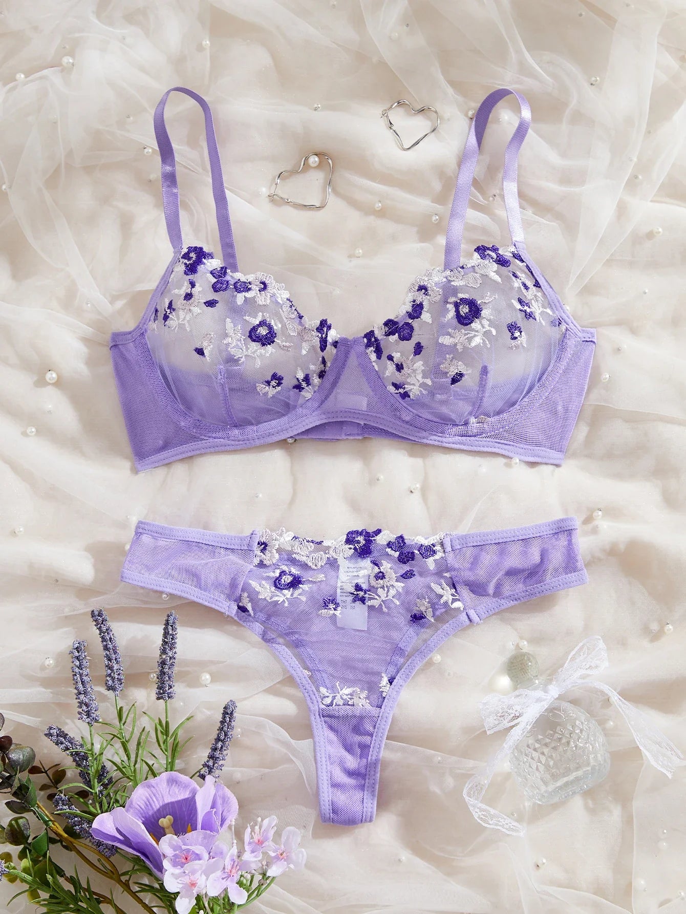 Women Sexy Lingerie Lace Transparent Underwear Fairy Embroidery Sets