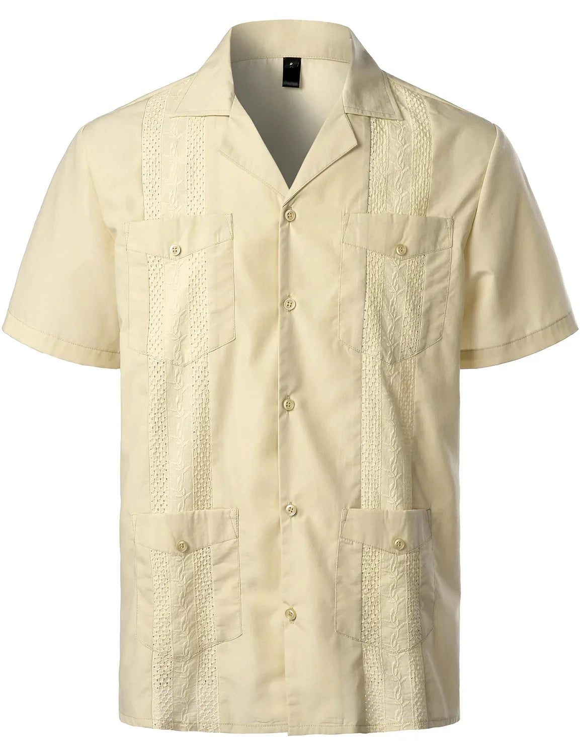 Men's Traditional Cuban Collar Guayabera Shirts Short Sleeve Embroidered w 4 Pockets