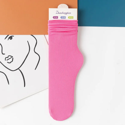 Multicolor Solid Color Ice Silk Velvet Mid Tube Women summer Socks Soft Thin