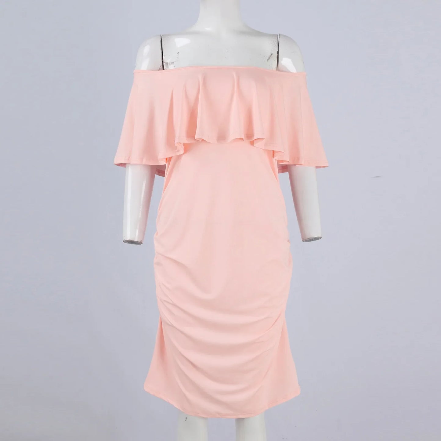Maternity Dress Short Sleeve Slash Ruffles