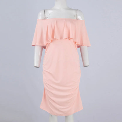 Maternity Dress Short Sleeve Slash Ruffles