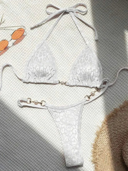 Sexy Leopard Velvet Bikini Bra Thong Swimwear Two-piece