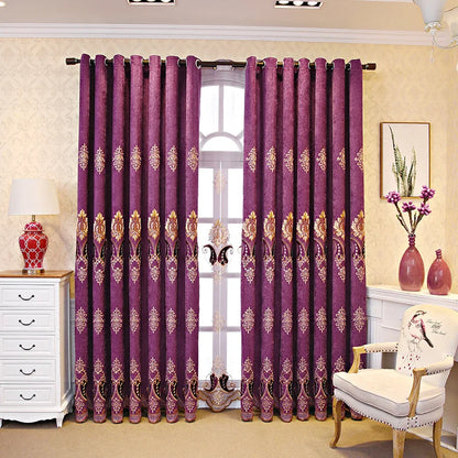 Blue Thickened Embroidery Chenille Shading Curtains for Living Room Bedroom Partition Curtain