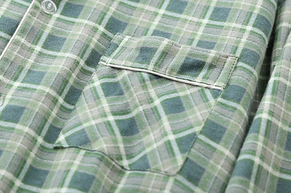 Spring Autumn Winter Long-sleeved Men's Trousers Pajama Set Suits Brushed Cloth Cotton Plaid