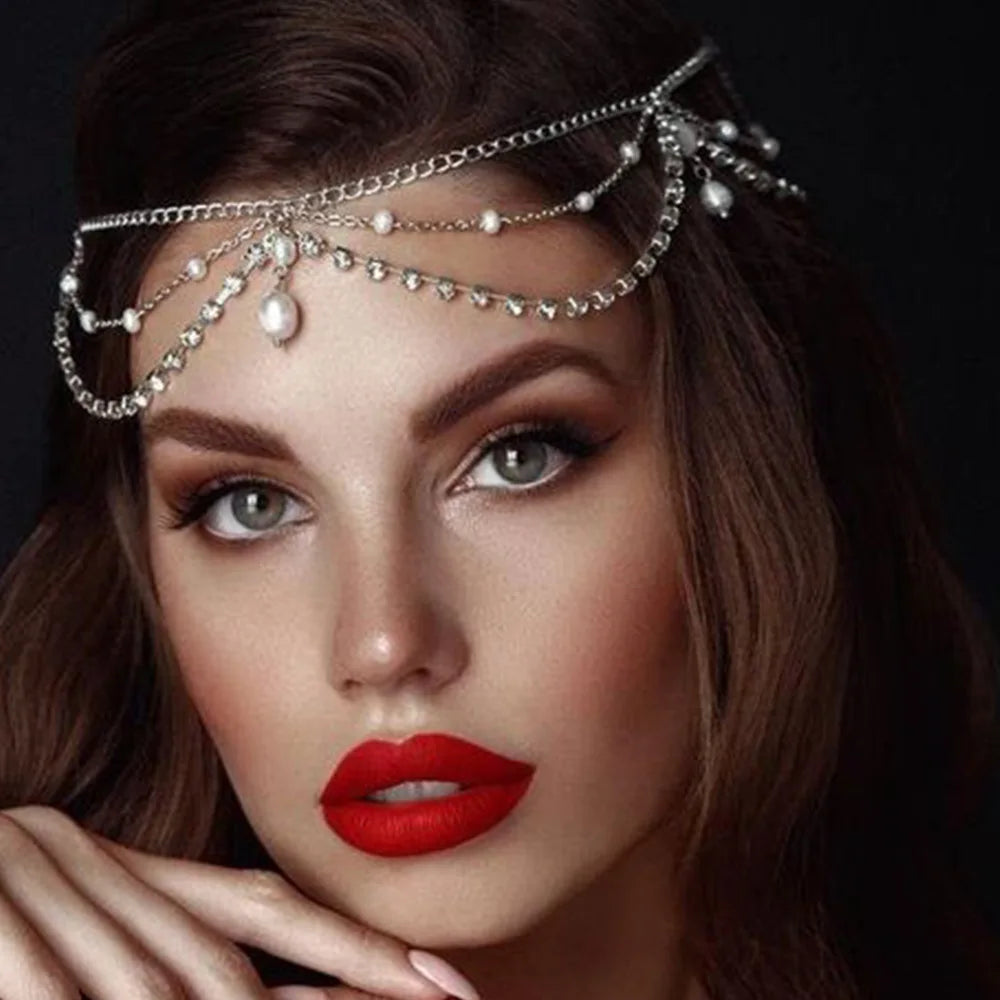 Vintage Rhinestone Head Chain Forehead Headband Indian African Bohemian Hair Accessories Crystal Fringe Tiara Headdress