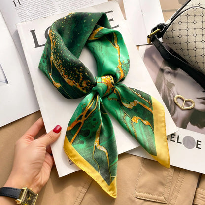 Luxury Brand Silk Satin Square Plaid Scarf
