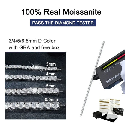 Real Moissanite Tennis Bracelets for Women Man 925 Sterling Silver Plated