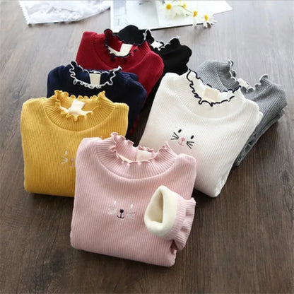 Girls Sweaters Cartoon Warm Velvet