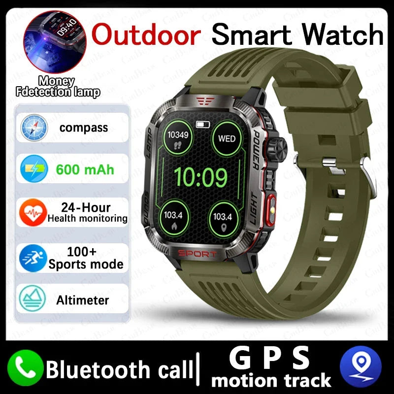 Men Military GPS Smart Watch Flashlight Compass Waterproof Outdoor Sport Tracker Bluetooth