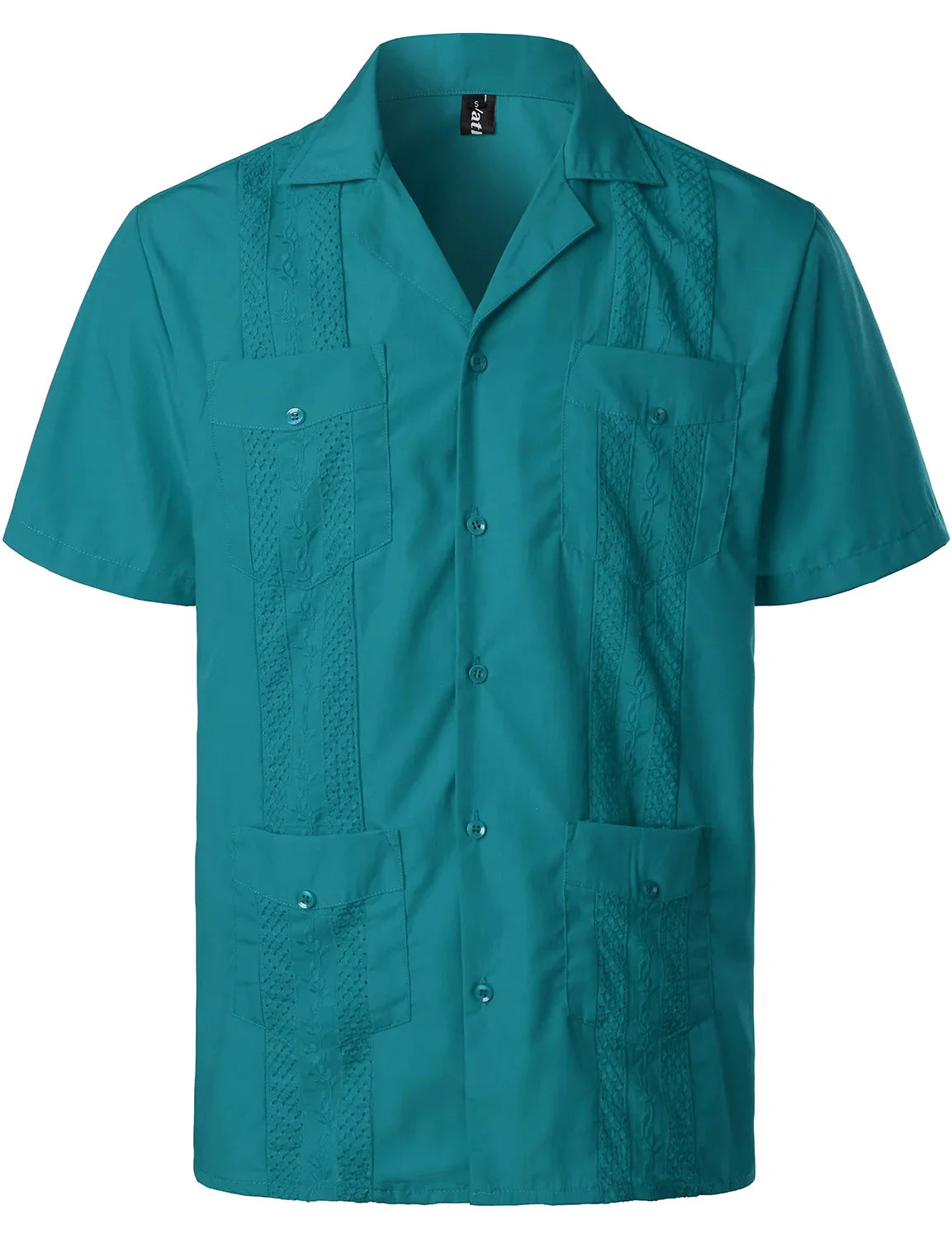 Men's Traditional Cuban Collar Guayabera Shirts Short Sleeve Embroidered w 4 Pockets