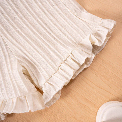 Summer Fashion Sleeveless Ruffle Tank Top & Shorts Solid Two-Piece Outfit Toddler Girl Set