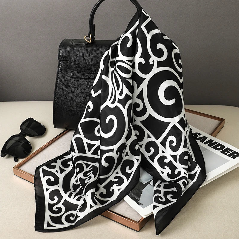 Luxury Brand Silk Satin Square Plaid Scarf