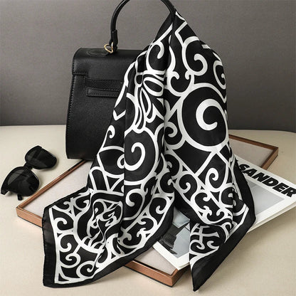 Luxury Brand Silk Satin Square Plaid Scarf